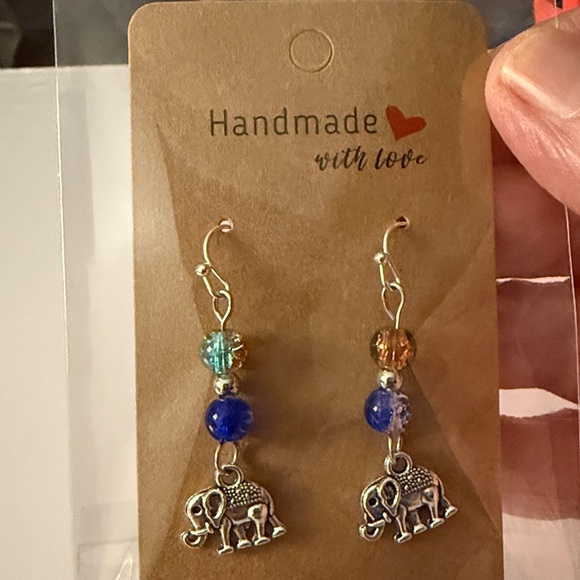 Handmade Jewelry - Handmade Elephant Earrings with Multicolor Beads